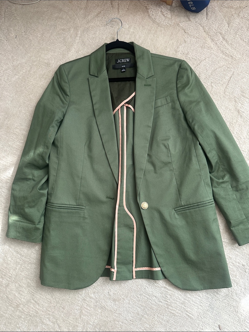 J.Crew Olive Green Blazer with Pink Trim